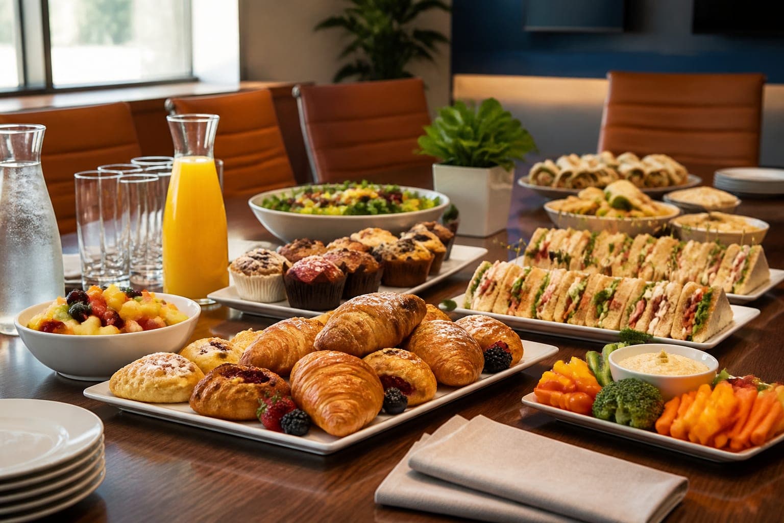 Corporate catering spread for a team meeting