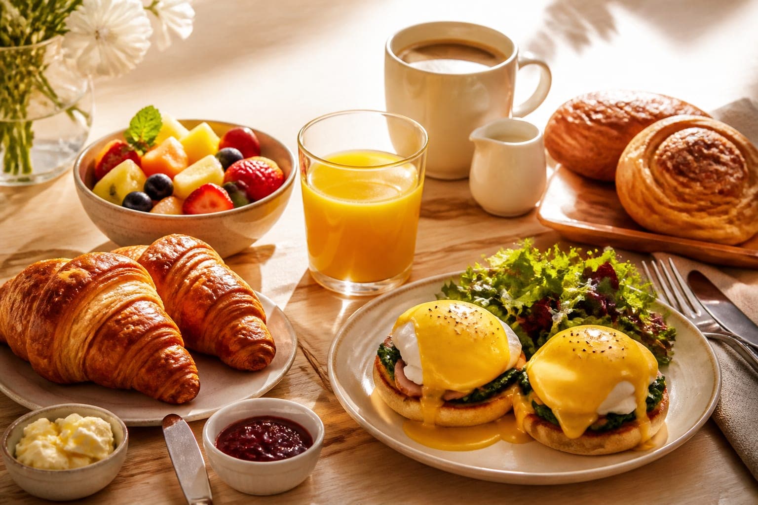 Fresh breakfast prepared for the workplace